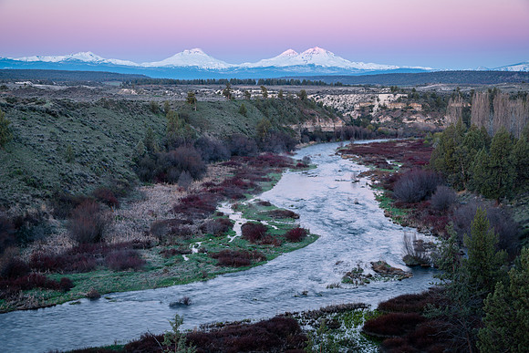 Three Sisters Morning Alpenglow Deschutes River